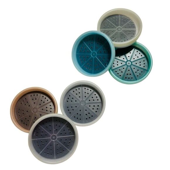 Vintage Tupperware 566-14 Wagon Wheel Coasters w/Caddy Rack Holder Set of 6 - Picture 5 of 9